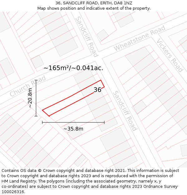 36, SANDCLIFF ROAD, ERITH, DA8 1NZ: Plot and title map