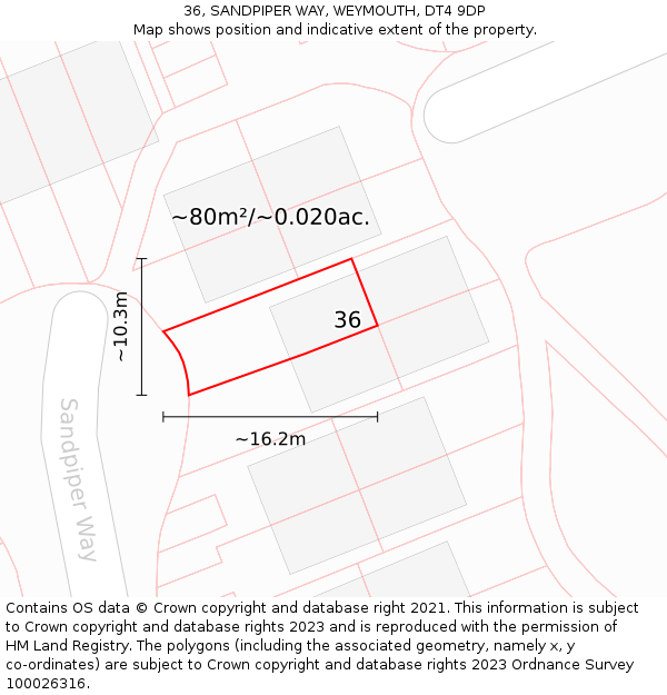 36, SANDPIPER WAY, WEYMOUTH, DT4 9DP: Plot and title map
