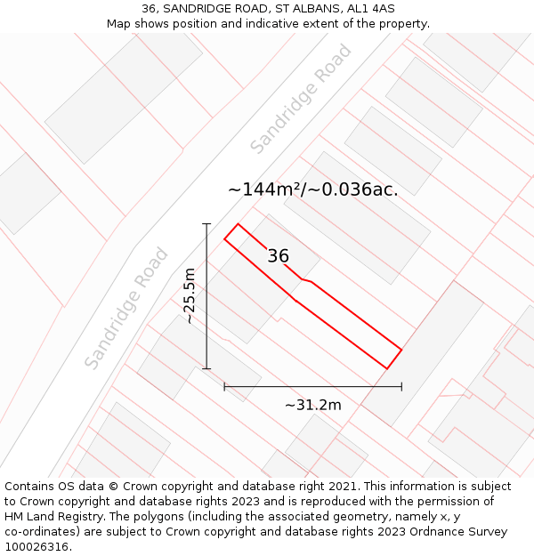 36, SANDRIDGE ROAD, ST ALBANS, AL1 4AS: Plot and title map