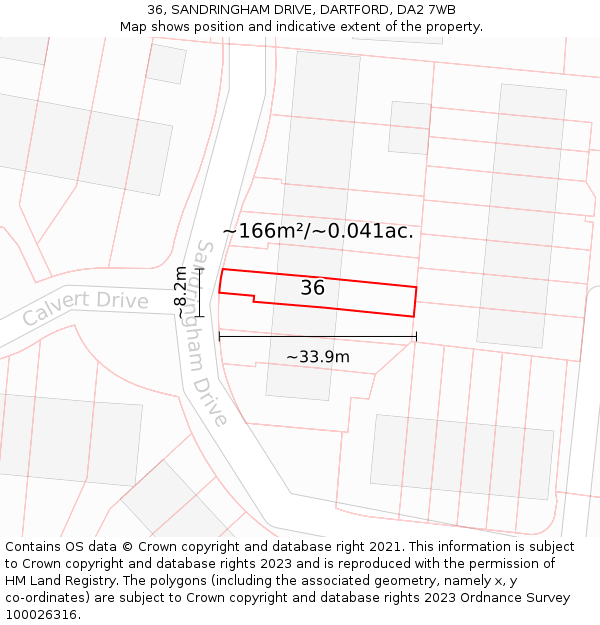 36, SANDRINGHAM DRIVE, DARTFORD, DA2 7WB: Plot and title map