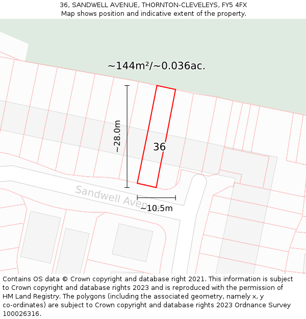 36, SANDWELL AVENUE, THORNTON-CLEVELEYS, FY5 4FX: Plot and title map