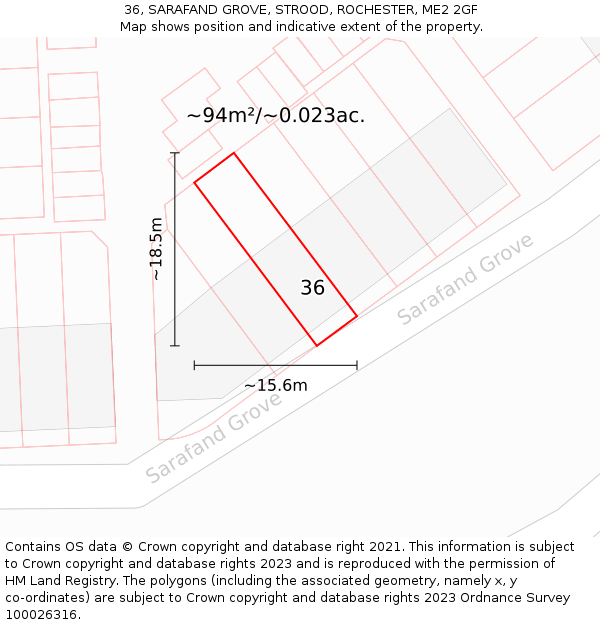 36, SARAFAND GROVE, STROOD, ROCHESTER, ME2 2GF: Plot and title map