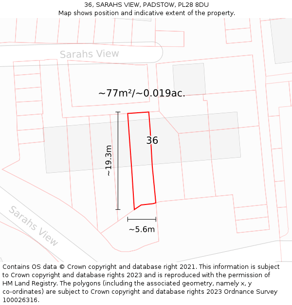 36, SARAHS VIEW, PADSTOW, PL28 8DU: Plot and title map