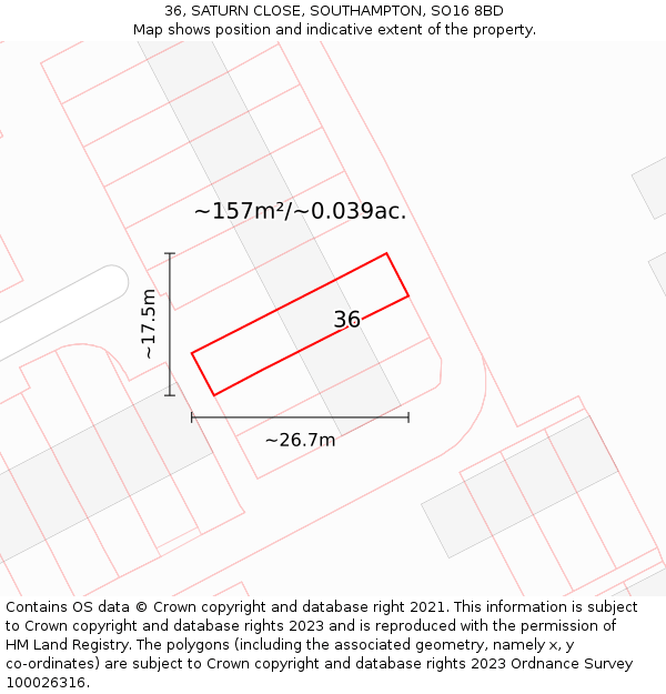 36, SATURN CLOSE, SOUTHAMPTON, SO16 8BD: Plot and title map