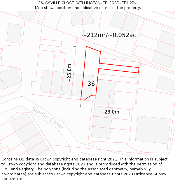36, SAVILLE CLOSE, WELLINGTON, TELFORD, TF1 2DU: Plot and title map
