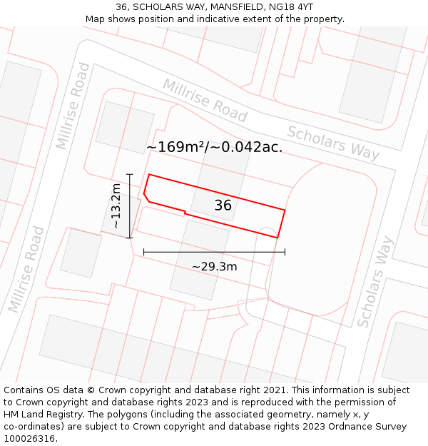 36, SCHOLARS WAY, MANSFIELD, NG18 4YT: Plot and title map