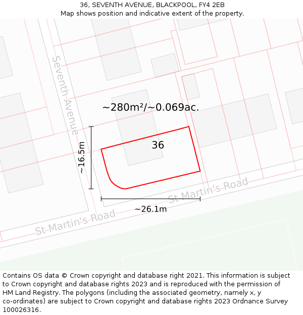 36, SEVENTH AVENUE, BLACKPOOL, FY4 2EB: Plot and title map