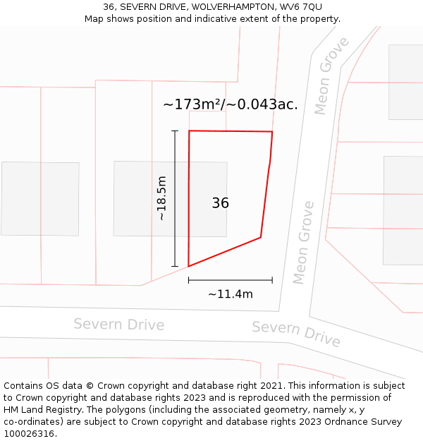 36, SEVERN DRIVE, WOLVERHAMPTON, WV6 7QU: Plot and title map