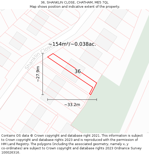 36, SHANKLIN CLOSE, CHATHAM, ME5 7QL: Plot and title map