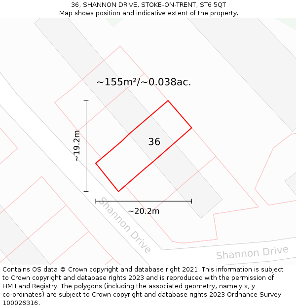 36, SHANNON DRIVE, STOKE-ON-TRENT, ST6 5QT: Plot and title map