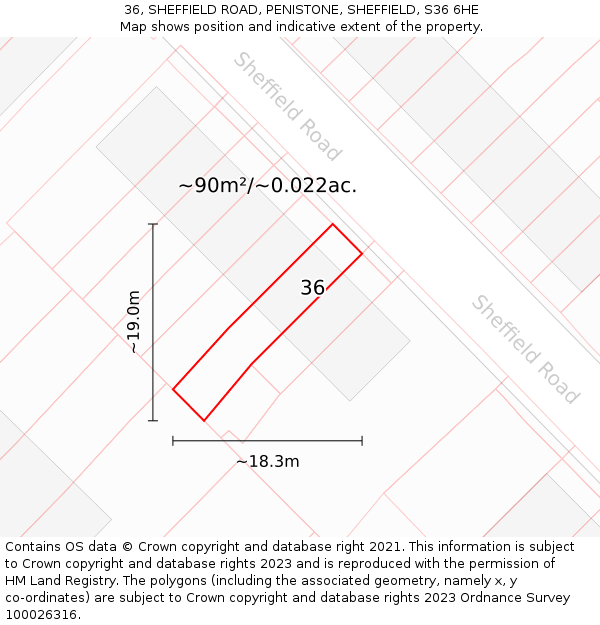 36, SHEFFIELD ROAD, PENISTONE, SHEFFIELD, S36 6HE: Plot and title map