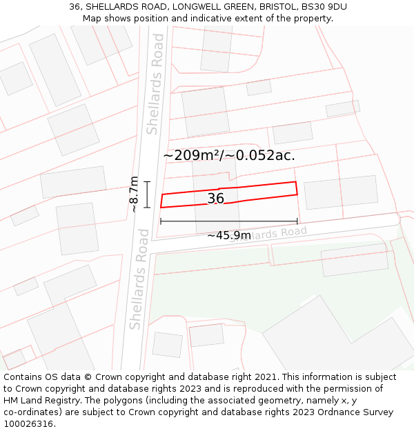 36, SHELLARDS ROAD, LONGWELL GREEN, BRISTOL, BS30 9DU: Plot and title map