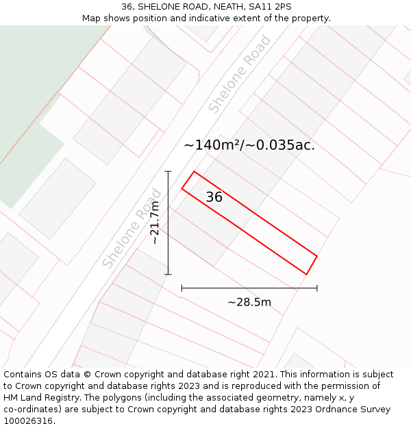 36, SHELONE ROAD, NEATH, SA11 2PS: Plot and title map