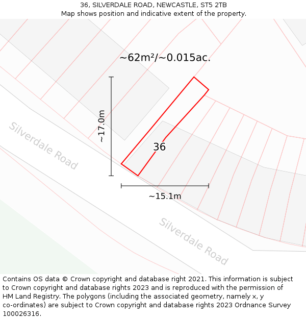 36, SILVERDALE ROAD, NEWCASTLE, ST5 2TB: Plot and title map