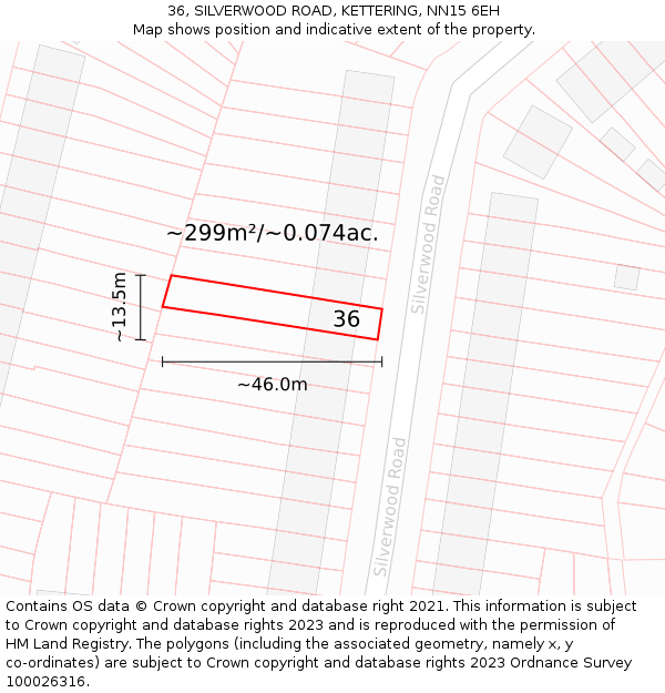 36, SILVERWOOD ROAD, KETTERING, NN15 6EH: Plot and title map