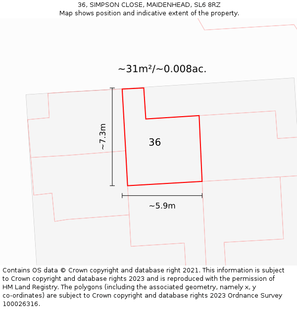 36, SIMPSON CLOSE, MAIDENHEAD, SL6 8RZ: Plot and title map