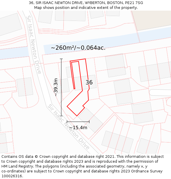 36, SIR ISAAC NEWTON DRIVE, WYBERTON, BOSTON, PE21 7SG: Plot and title map