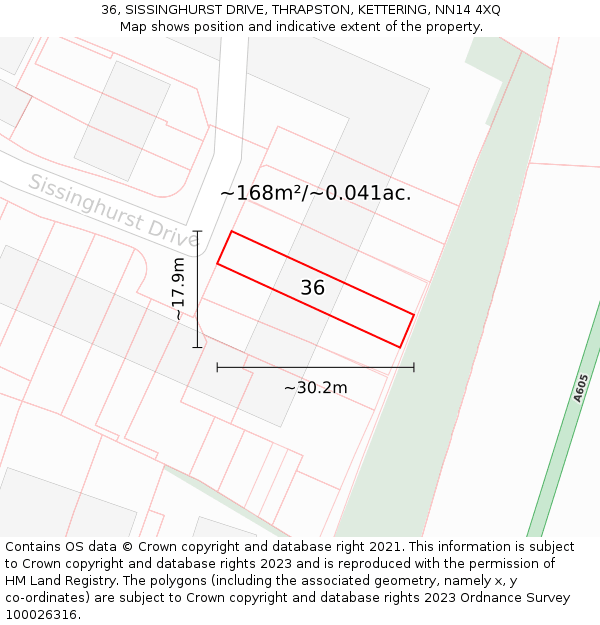 36, SISSINGHURST DRIVE, THRAPSTON, KETTERING, NN14 4XQ: Plot and title map