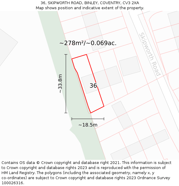 36, SKIPWORTH ROAD, BINLEY, COVENTRY, CV3 2XA: Plot and title map