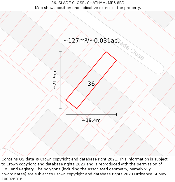 36, SLADE CLOSE, CHATHAM, ME5 8RD: Plot and title map