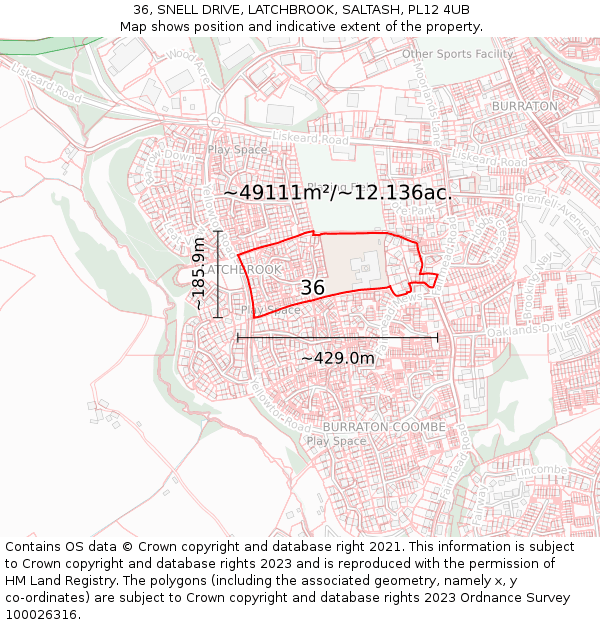 36, SNELL DRIVE, LATCHBROOK, SALTASH, PL12 4UB: Plot and title map