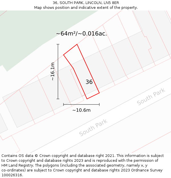 36, SOUTH PARK, LINCOLN, LN5 8ER: Plot and title map