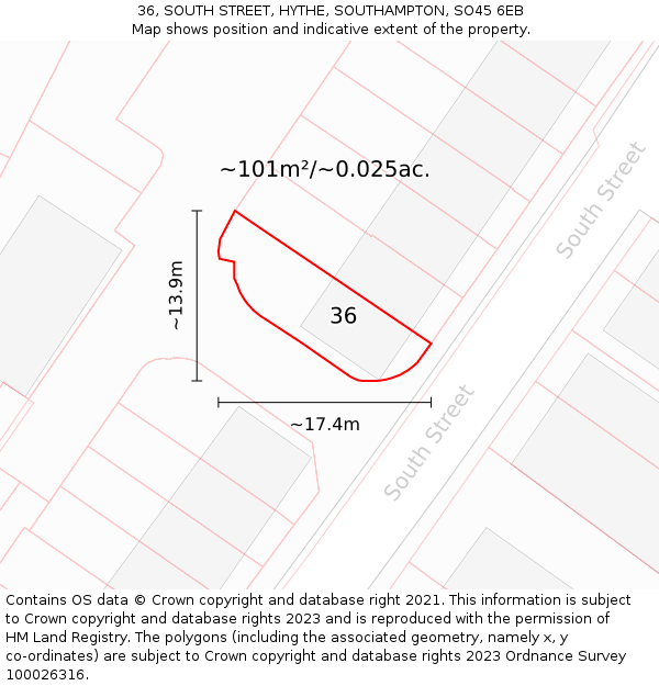 36, SOUTH STREET, HYTHE, SOUTHAMPTON, SO45 6EB: Plot and title map