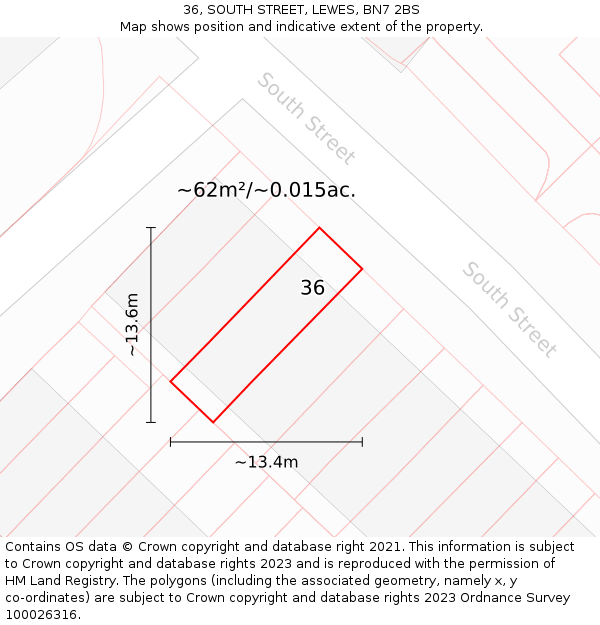 36, SOUTH STREET, LEWES, BN7 2BS: Plot and title map