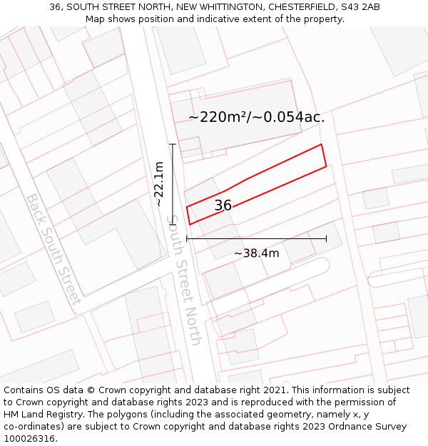 36, SOUTH STREET NORTH, NEW WHITTINGTON, CHESTERFIELD, S43 2AB: Plot and title map