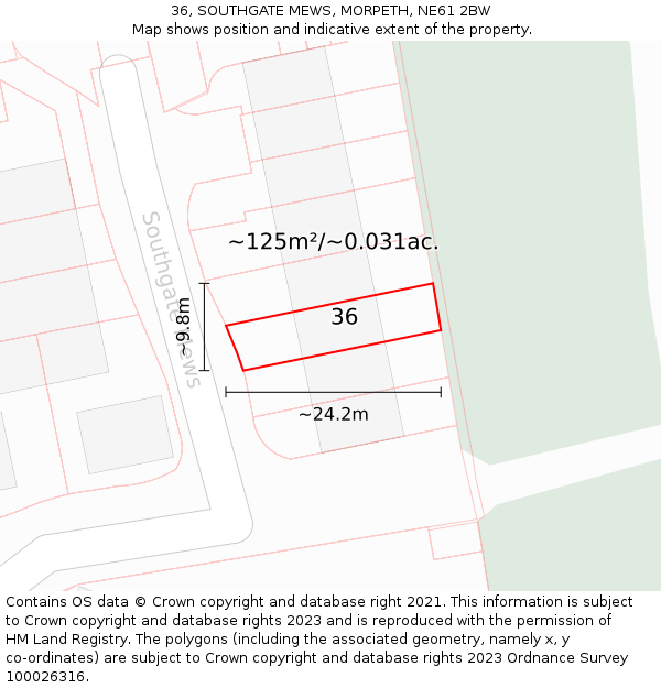 36, SOUTHGATE MEWS, MORPETH, NE61 2BW: Plot and title map