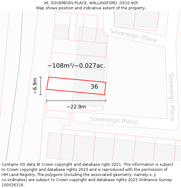 36, SOVEREIGN PLACE, WALLINGFORD, OX10 9GF: Plot and title map