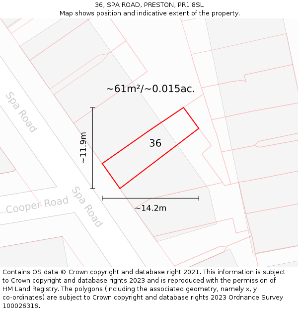 36, SPA ROAD, PRESTON, PR1 8SL: Plot and title map