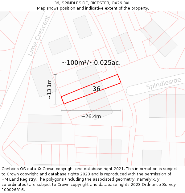 36, SPINDLESIDE, BICESTER, OX26 3XH: Plot and title map