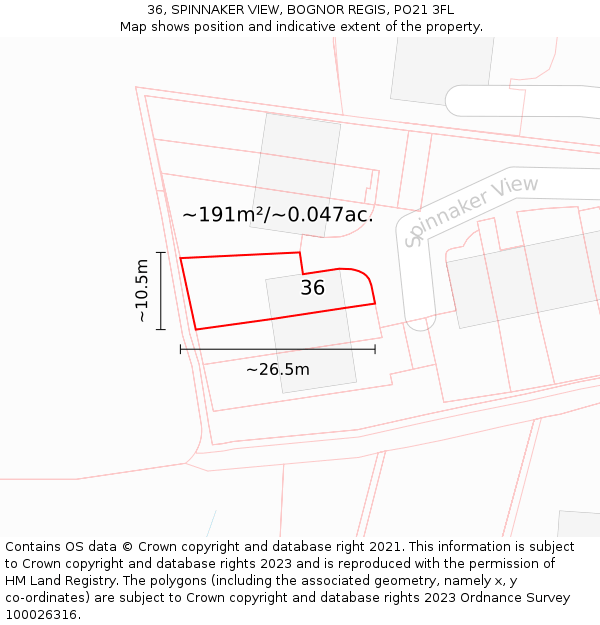 36, SPINNAKER VIEW, BOGNOR REGIS, PO21 3FL: Plot and title map