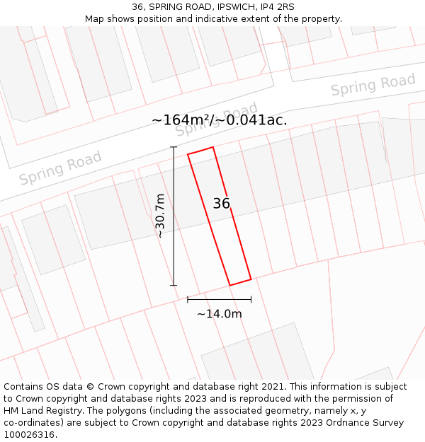 36, SPRING ROAD, IPSWICH, IP4 2RS: Plot and title map