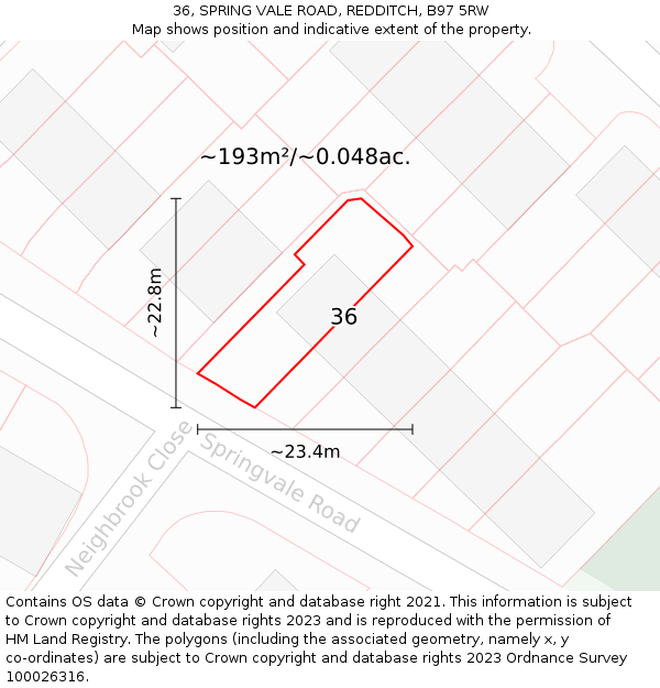 36, SPRING VALE ROAD, REDDITCH, B97 5RW: Plot and title map