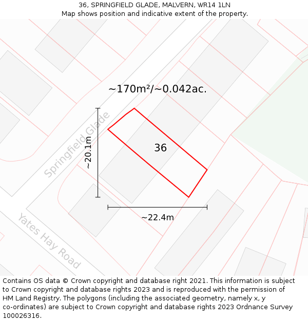 36, SPRINGFIELD GLADE, MALVERN, WR14 1LN: Plot and title map