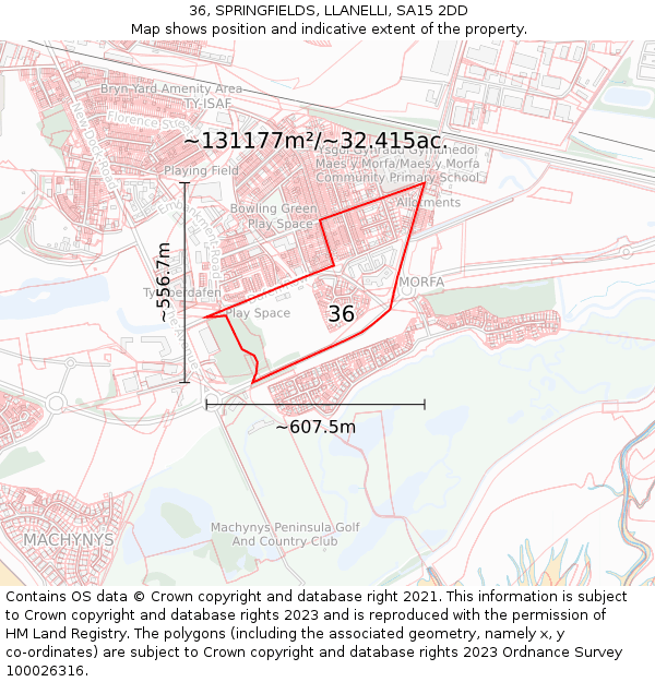 36, SPRINGFIELDS, LLANELLI, SA15 2DD: Plot and title map