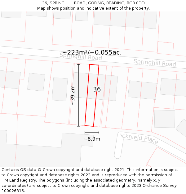 36, SPRINGHILL ROAD, GORING, READING, RG8 0DD: Plot and title map