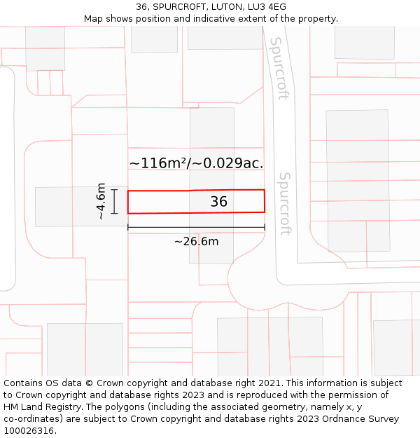 36, SPURCROFT, LUTON, LU3 4EG: Plot and title map