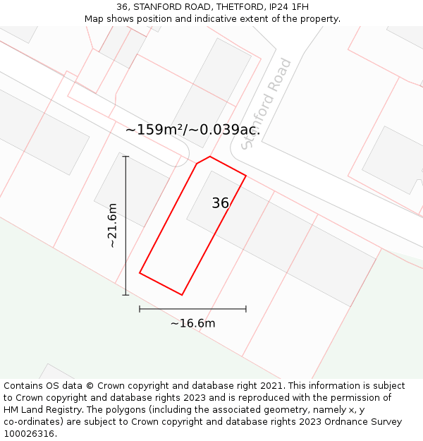 36, STANFORD ROAD, THETFORD, IP24 1FH: Plot and title map