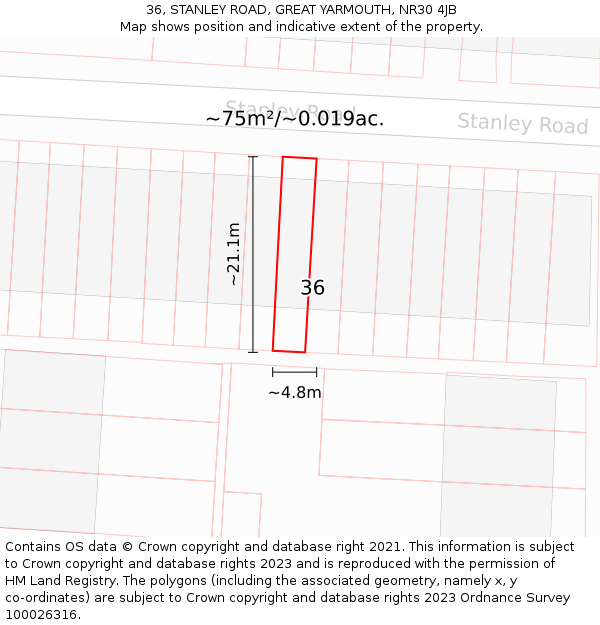 36, STANLEY ROAD, GREAT YARMOUTH, NR30 4JB: Plot and title map