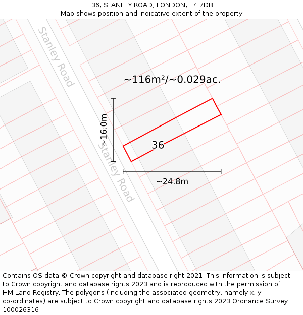 36, STANLEY ROAD, LONDON, E4 7DB: Plot and title map