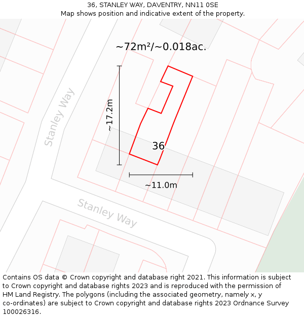 36, STANLEY WAY, DAVENTRY, NN11 0SE: Plot and title map