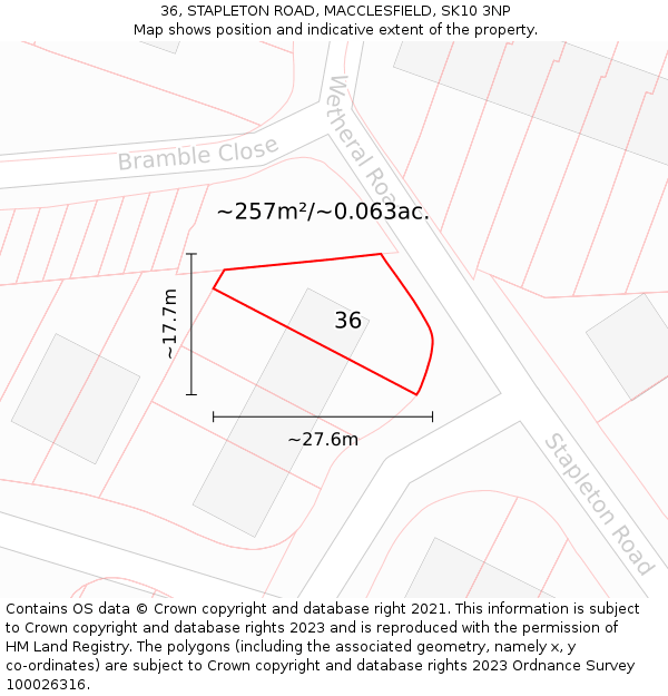 36, STAPLETON ROAD, MACCLESFIELD, SK10 3NP: Plot and title map