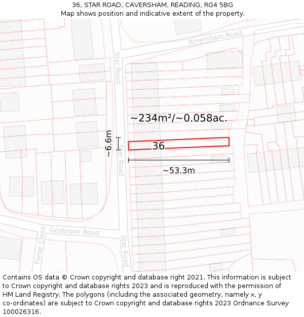 36, STAR ROAD, CAVERSHAM, READING, RG4 5BG: Plot and title map