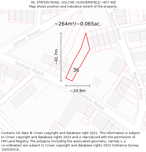 36, STATION ROAD, GOLCAR, HUDDERSFIELD, HD7 4EE: Plot and title map