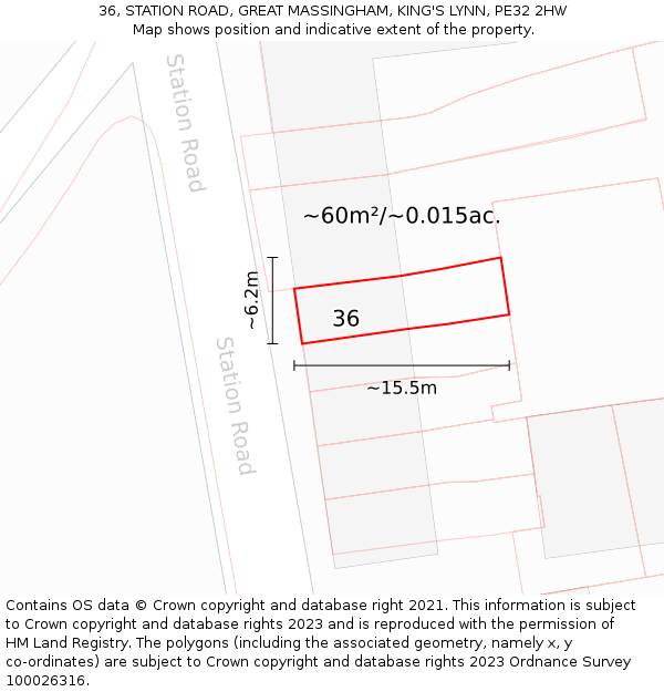 36, STATION ROAD, GREAT MASSINGHAM, KING'S LYNN, PE32 2HW: Plot and title map