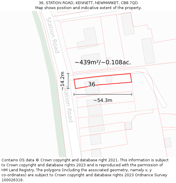 36, STATION ROAD, KENNETT, NEWMARKET, CB8 7QD: Plot and title map
