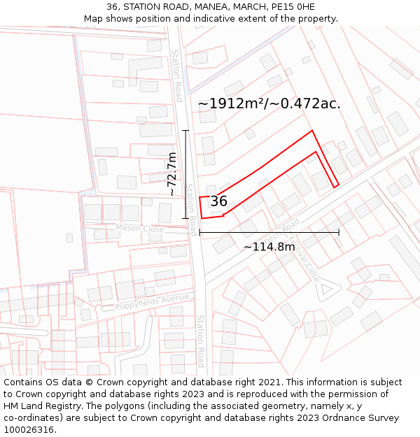 36, STATION ROAD, MANEA, MARCH, PE15 0HE: Plot and title map